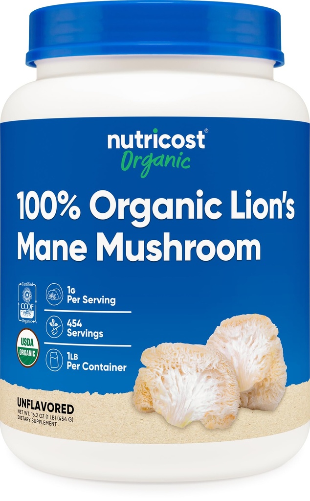 Nutricost 유기 사자 Mane 버섯 분말 1LB - 공인 USDA 유기