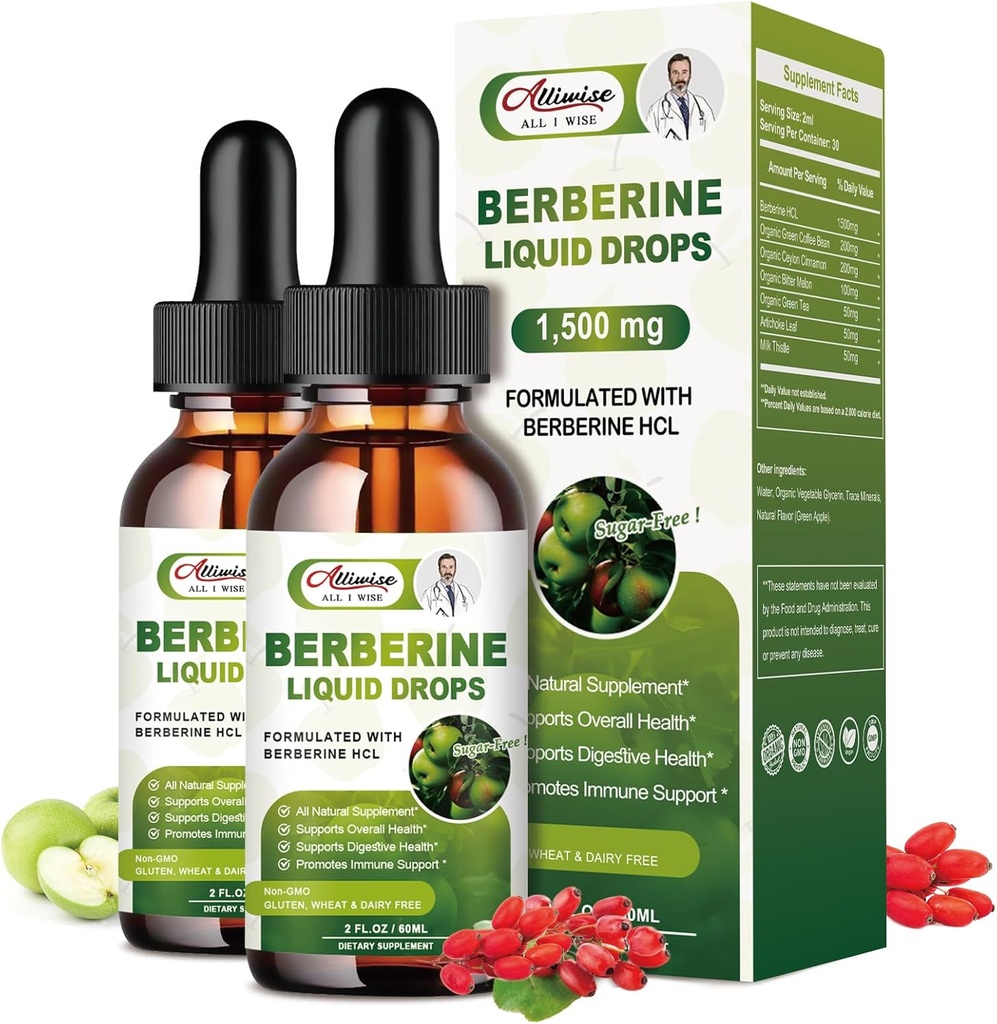 2 팩 Berberine 보충교재 Immune 체계 & 소화 체계 지원을 위한 액체 하락 - 순수한 Ceylon Cinnamon -4 Fl Oz를 가진 프리미엄 Berberine HCL 1500mg