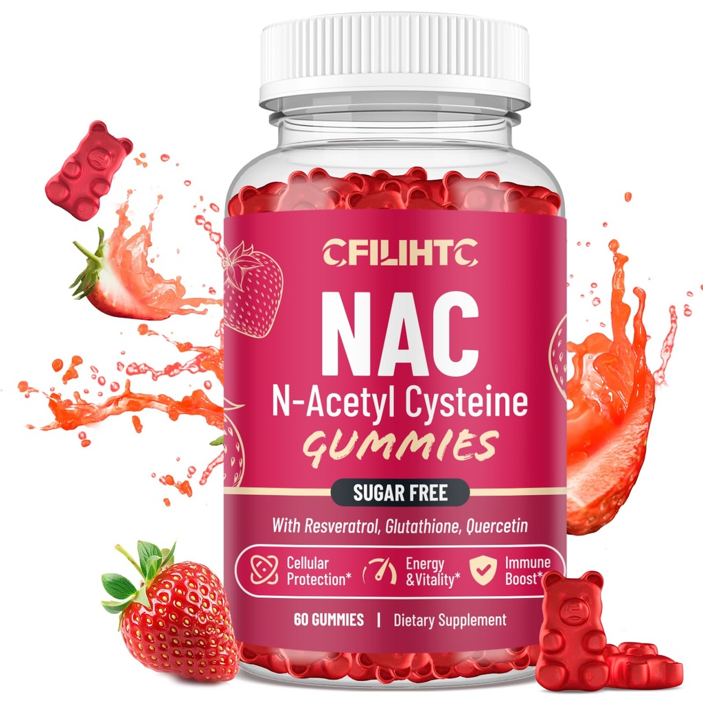 CFILIHTC NAC Gummies 600mg의 Glutathione, Resveratrol, 마그네슘, CoQ10, 산화 방지제 & 면역 지원, 딸기 풍미 60 Gummies를 위한 N Acetyl Cysteine 보충교재