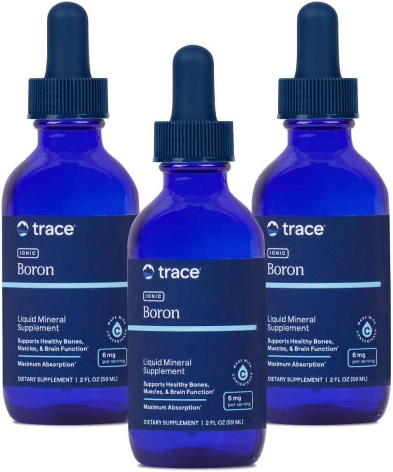 Trace Minerals | 액체 이오니아 보론 | 6 mg Boron | 지원 일반 뼈 대사, 뇌 기능 및 관절 | 이오니아 추적 미네랄, 마그네슘 + 염화물 | 144 서빙, 2 fl oz (3 팩)
