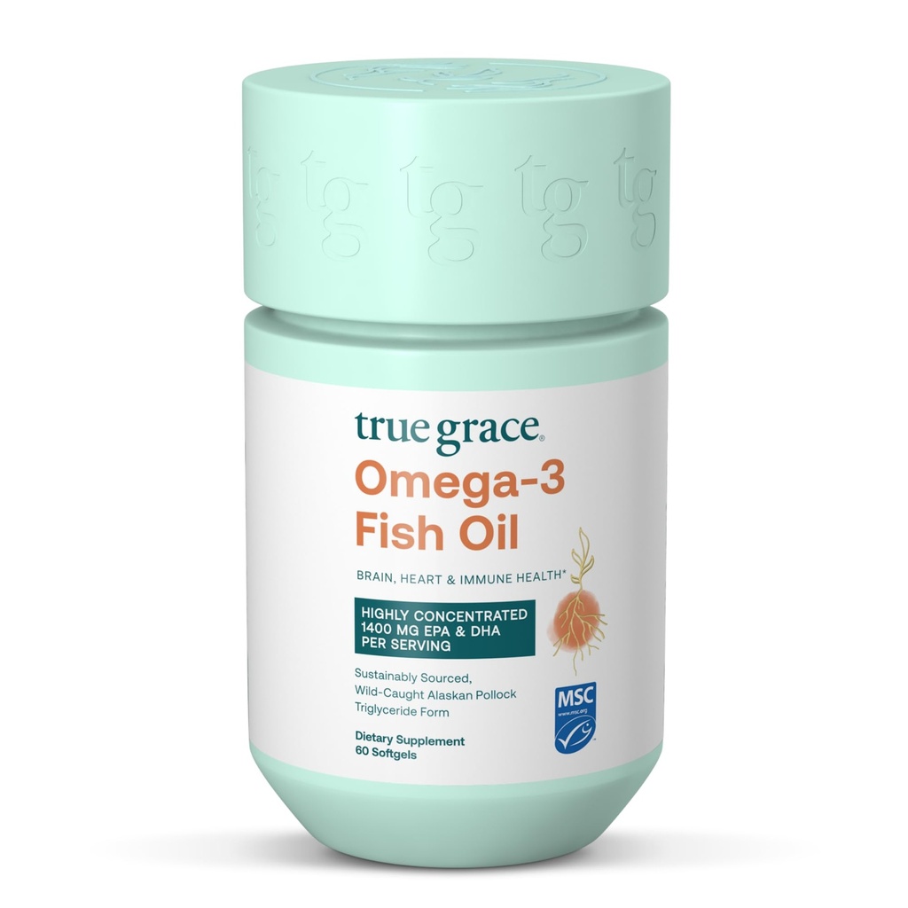 참 그레이스 오메가-3 생선 기름 - 60 Softgels - 1400 mg EPA + DHA - 두뇌, 심장, 관절 및 면역 건강 - 유기, 글루텐 무료, 콩 무료