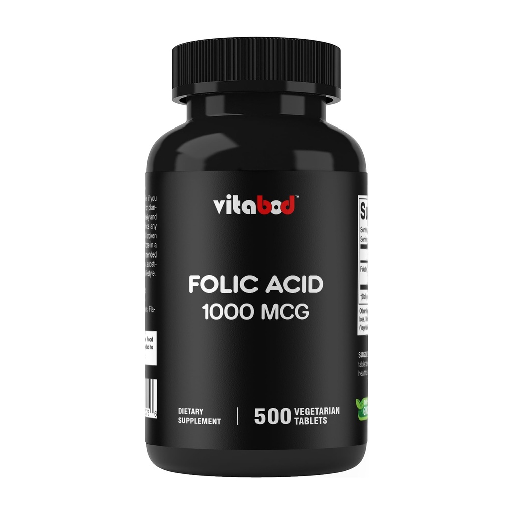 Folic 산 1 mg (1000 mcg) (비타민 B9) - 500 채식 정제 - 필수 Prenatal 및 Postnatal 비타민