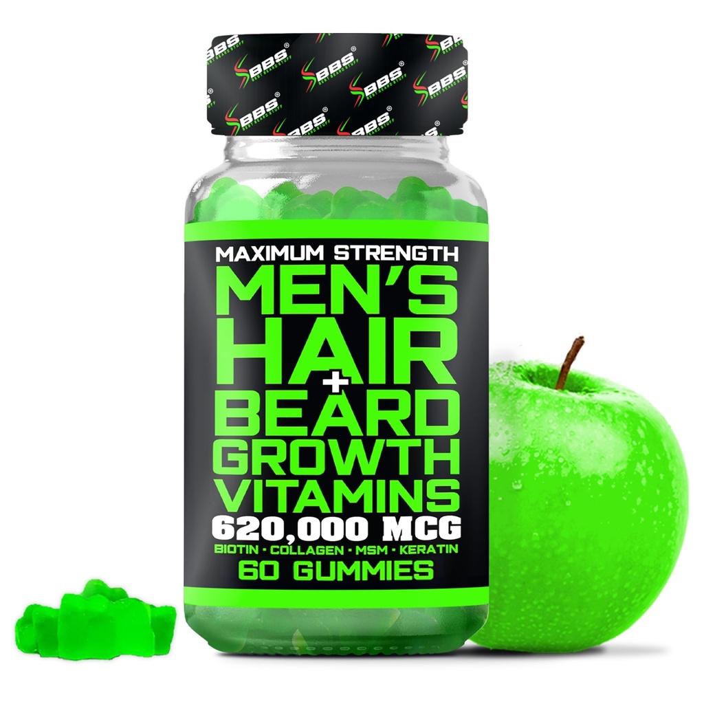 최고의 Beard Stuff Beard 성장 비타민 - Beard & Hair growth를위한 Biotin Gummies - Collagen, MSM, Keratin 및 Bamboo Extract로 최대 강도 620,000mcg Biotin