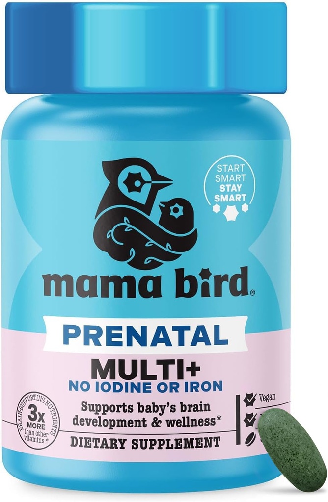 최고의 Nest Wellness Mama Bird Prenatal Multi Plus Iodine & Iron Free - 뇌 및 소화 건강을위한 Prenatal 비타민 - Methylfolate, Probiotics & More - 30 Caplets와 Vegan Multivitamin
