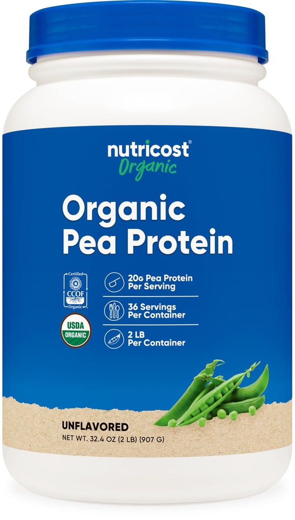 Nutricost Organic Pea Protein Isolate Powder (2LBS) - 식물, 채식 친화적 인, 글루텐 무료, Non-GMO에서 Unflavored, Certified USDA Organic, 단백질