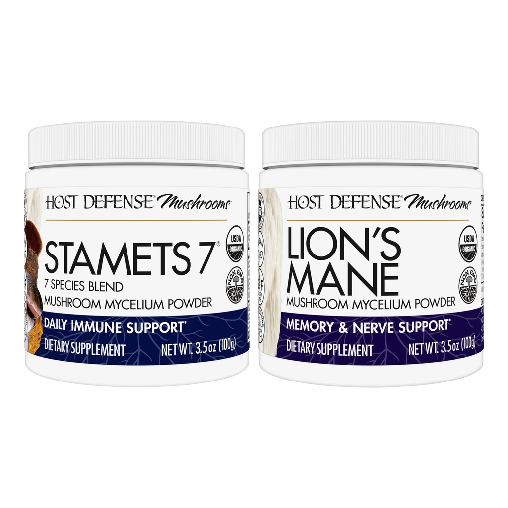 Stamets 7 버섯 분말, 3.5 oz & Lion's Mane 분말, 3.5 oz - 7 Species Blend를 가진 Immune 건강을 지원하십시오 - 지원 뇌 건강, 기억 & Focus*