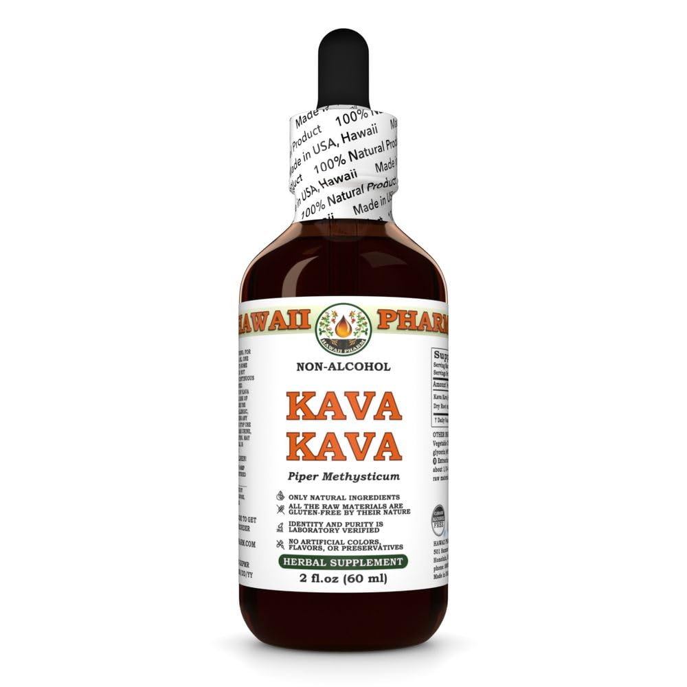 하와이 Pharm Kava Kava 알코올 무료 액체 추출, Kava Kava (Piper Methysticum) 건조 루트 글리세 라이트 자연 초본 보충 2 온스