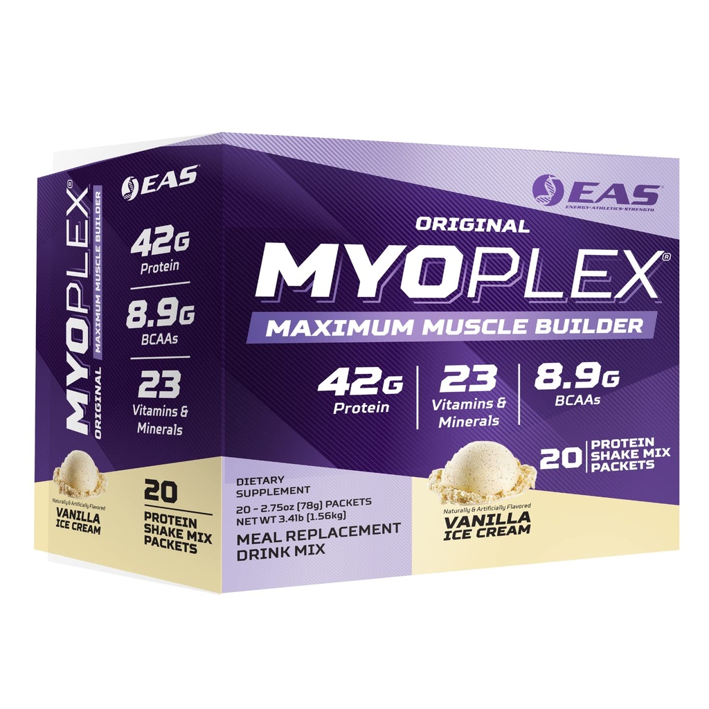 실험 및 응용 과학 EAS Original Myoplex Max Muscle Builder | 식사 교체 단백질 음료 믹스 | 품질 단백질 혼합 | 42g Protein | 20 개별 패킷 (반라 아이스크림)