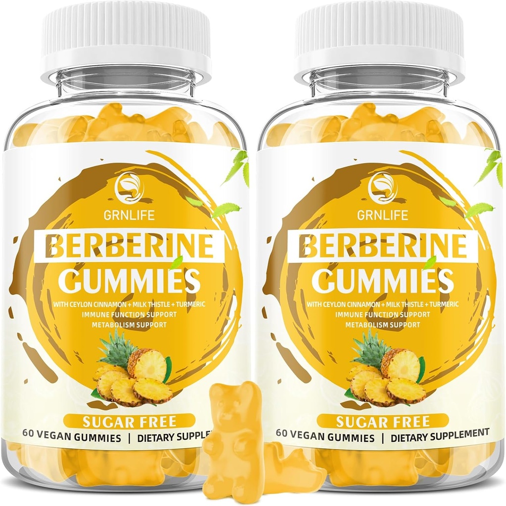 Ceylon Cinnamon 1500mg 높은 Potency Berberine HCL 보충 Immune와 Metabolism 지원, 설탕 무료, 파인애플 맛 - 120 카운트