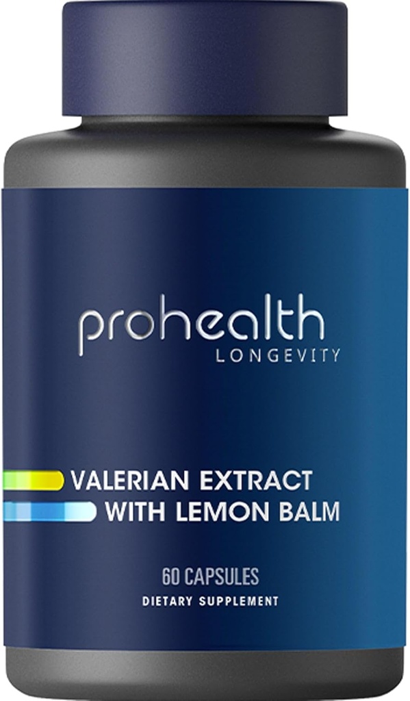 ProHealth 발레란 추출물 + 레몬 발름 (60 캡슐) 160 mg 발레란 + 80 mg 레몬 발름 | Relaxation & Sleep Support | No Morning Grogginess | Vegan | 글루텐 무료 | Soy Free