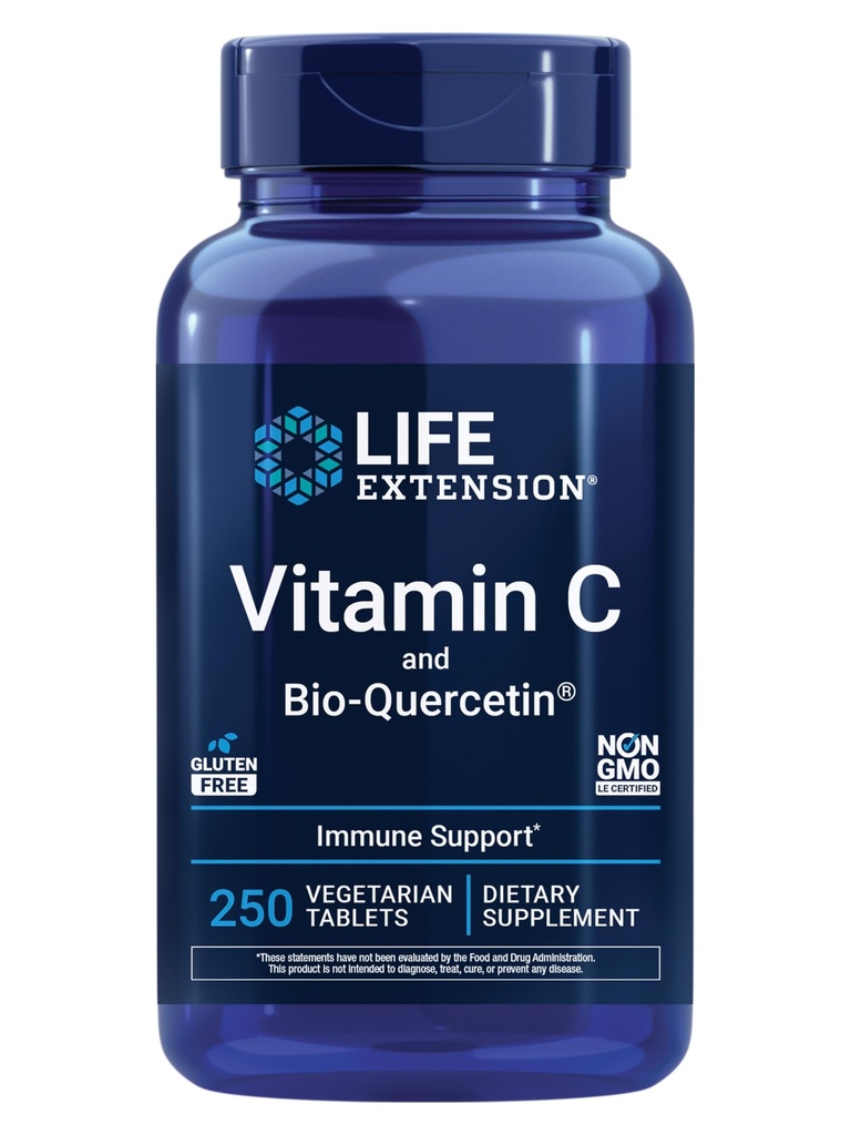 생명 연장 비타민 C와 Bio-Quercetin®, 심장 혈관 건강 보충교재, 면역성 지원, 높게 흡수성, quercetin, 비타민 C, 글루텐 자유로운, 비 GMO, 채식주의자, 250의 정제