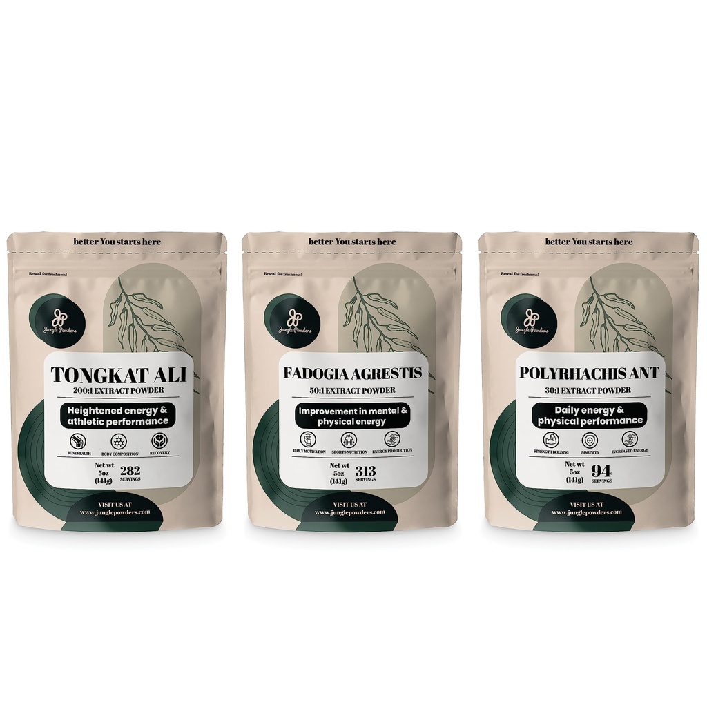 Jungle Powders Tongkat Ali for Men 282 서빙, Fadogia Agrestis Extract Powder 313 서빙, Black Ant 30:1 농도 94 서빙 5oz 보충 남자 건강 지원 드라이브 및 열정
