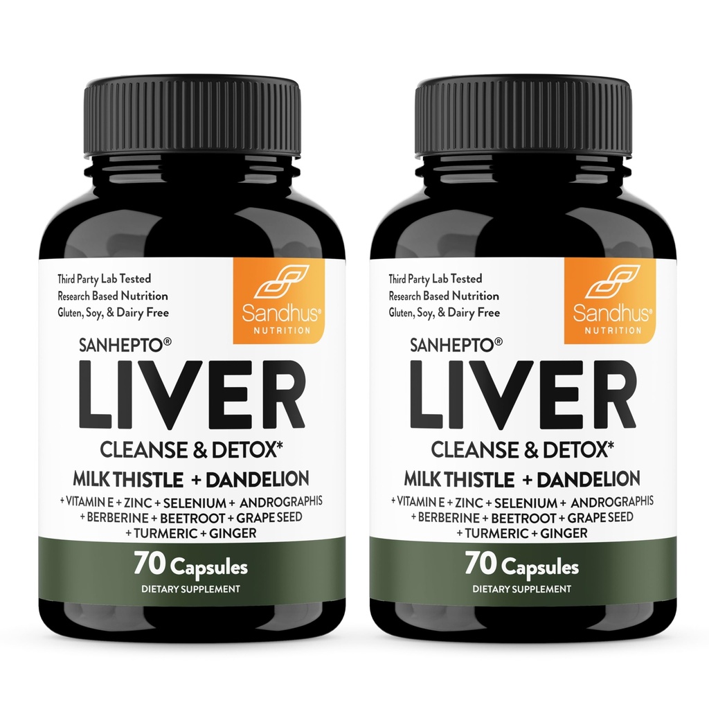 Sandhu's Liver Cleanse Detox & Repair Support | 70 캡슐 (패키지 2) | 생육 건강을위한 허브 보충 | 8 미네랄이 함유 된 우유 이틀 댄 델리온 루트 Andrographis