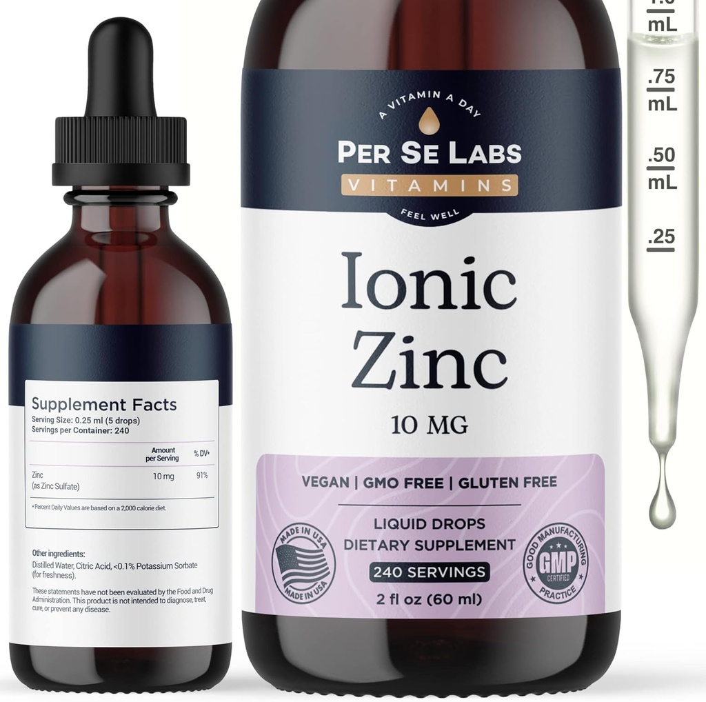 Se Labs Ionic 아연 액체 당 - 10 mg 높은 흡수 240는 성인을 위한 액체 아연 하락을 서빙합니다 - Immune 지원 피부 관리 아연 보충교재 - Vegan 아연 황산염 산화 방지제 규정식 보충교재 - 2개 Oz