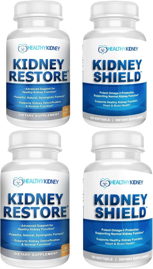 Kidney Restore & Kidney Shield 4-Pack 번들 알약 - Kidney Cleanse Detox & Repair 용 Natural Kidney Support Supplement - 포괄적인 Renal & Kidney Health Supplement 지원 Kidney Function