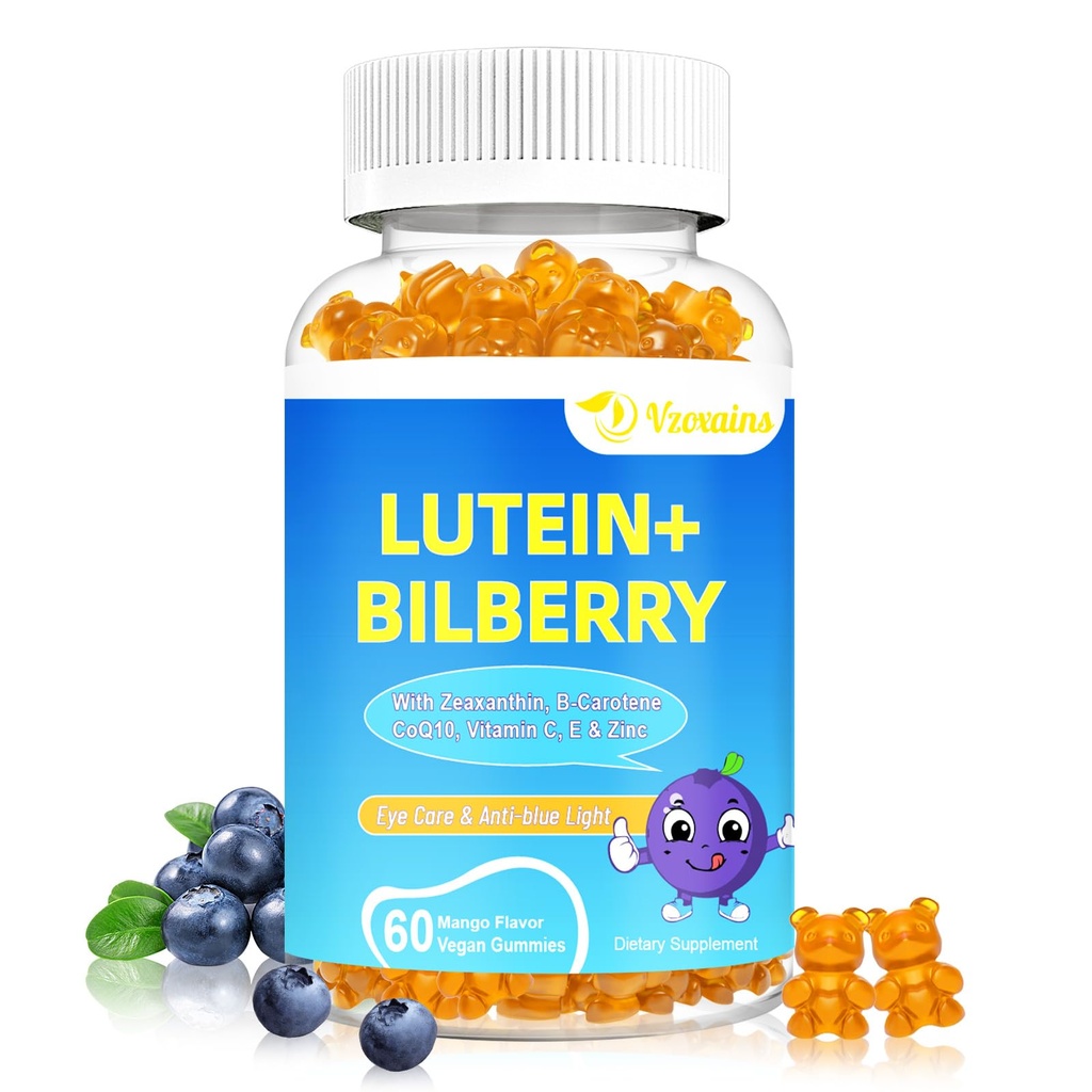 Bilberry, Astaxanthin, Omega 3, 비타민 C, E를 가진 20mg Lutein & Zeaxanthin Gummies - 성인 & 아이를 위한 설탕 자유로운 눈 건강 보충교재 - 건조한 눈 기복, 시각 명확성, Macular 지원