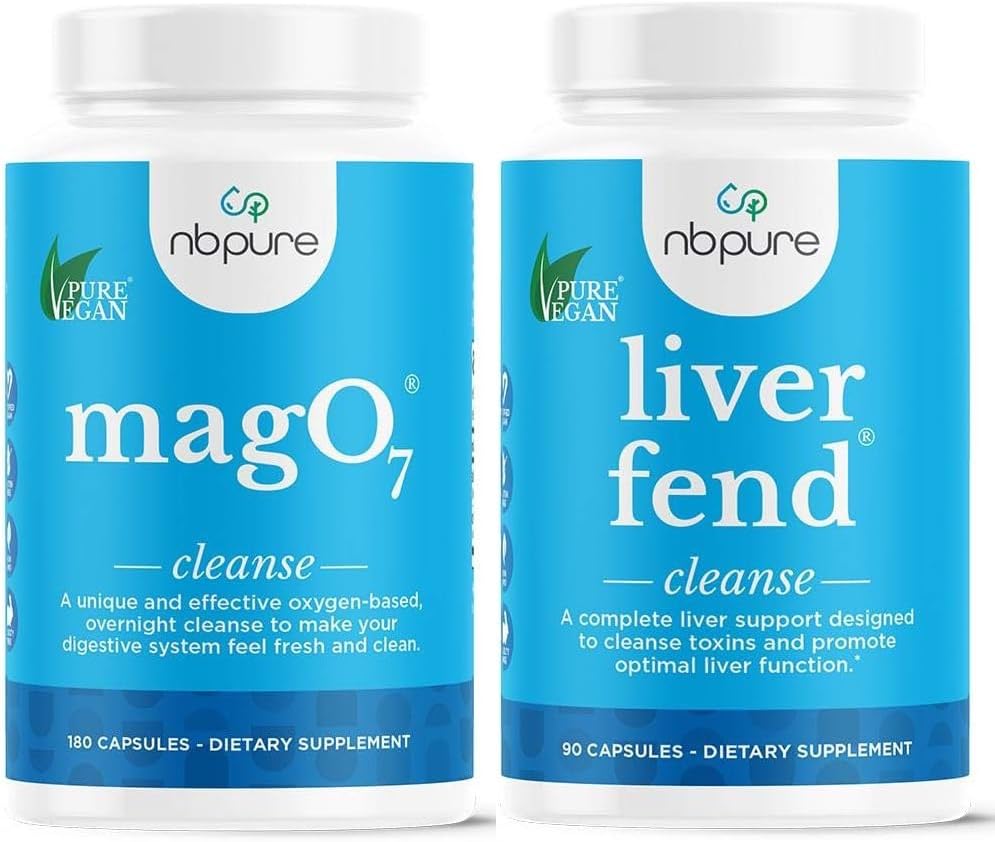 nbpure MagO7 + Liver Fend Detox 번들 | 산소 전원 Colon Cleanse & Liver Support | Occasional Constipation, Bloating & Toxin Build-Up의 구호 | 오존 마그네슘 + 우유 이틀, 180 캡슐