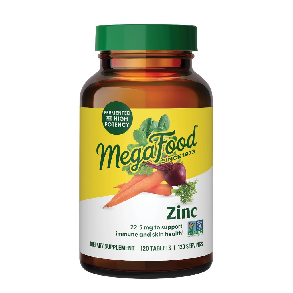MegaFood 아연 보충제 - 22.5 mg의 높은 Potency Fermented 아연을 가진 Vegan Immune 지원 보충교재 - 진짜 음식으로 만드는 - 글루텐 자유로운, 고약 - 120의 정제, 120의 서빙