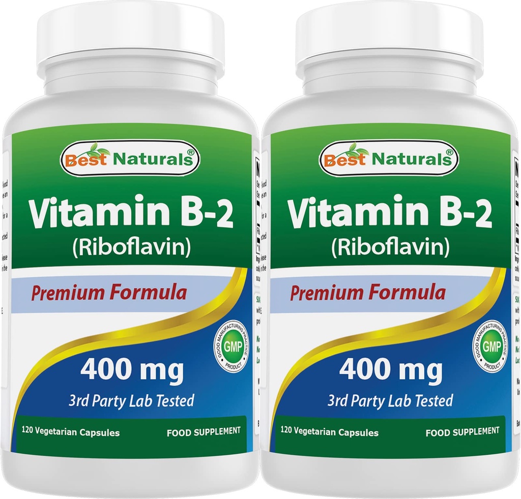 최고의 자연 비타민 B2 (Riboflavin) 400mg - 편두통 구호 - Veggie 캡슐 - Conezyme Precursor - 120 개 (120 개)