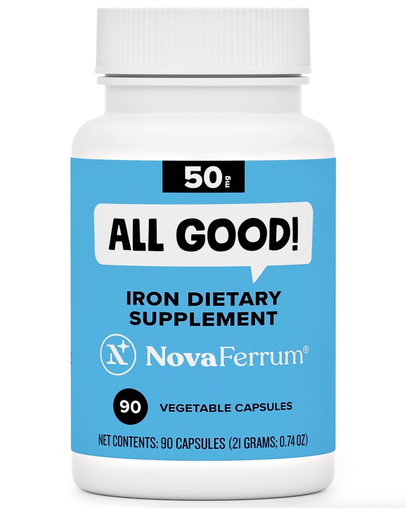 novaFerrum 모든 상품 | 성인용 다리미 캡슐 보조제 | 안과 | 아이언 50mg | 90 인분 | 설탕 무료 | Vegan | 글루텐 프리