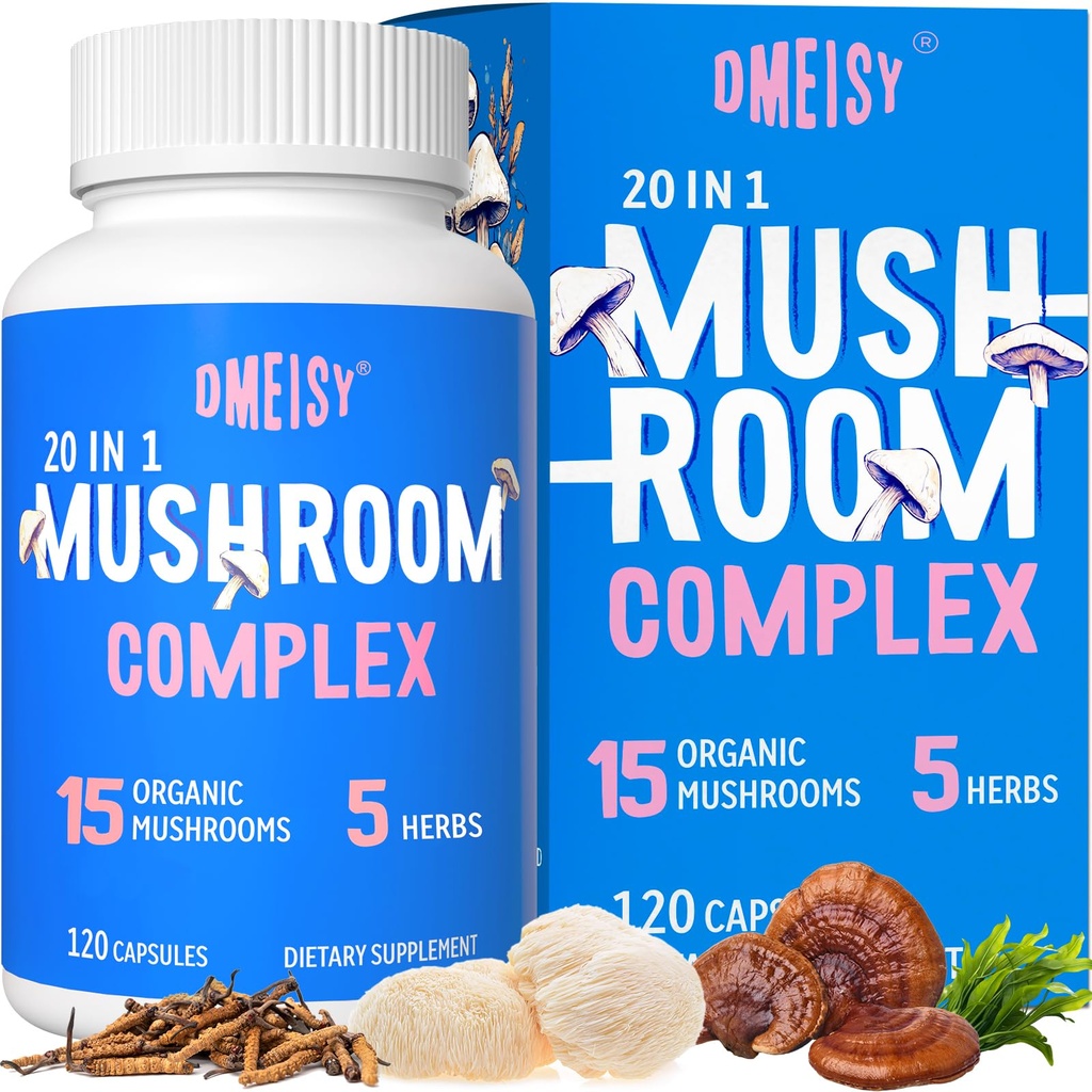 버섯 보충교재 2600mg, Lions Mane, Cordyceps, Reishi, 터키 꼬리, Chaga - 기억과 초점, 기억 보충교재, 계류, Immunity, 120 캡슐을 가진 20-in-1 버섯 복합물