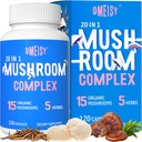 버섯 보충교재 2600mg, Lions Mane, Cordyceps, Reishi, 터키 꼬리, Chaga - 기억과 초점, 기억 보충교재, 계류, Immunity, 120 캡슐을 가진 20-in-1 버섯 복합물