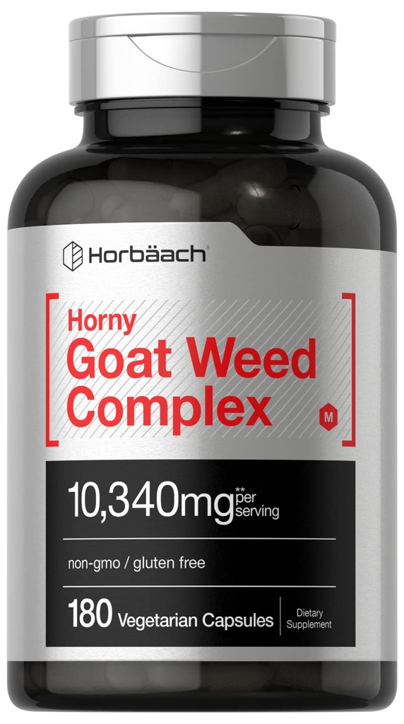 Horbäach Horny Goat Weed Complex | 180 캡슐 | 채식주의, 비 GMO 및 Tribulus, Maca, Yohimbe 및 L-Arginine가있는 글루텐 프리 포뮬러