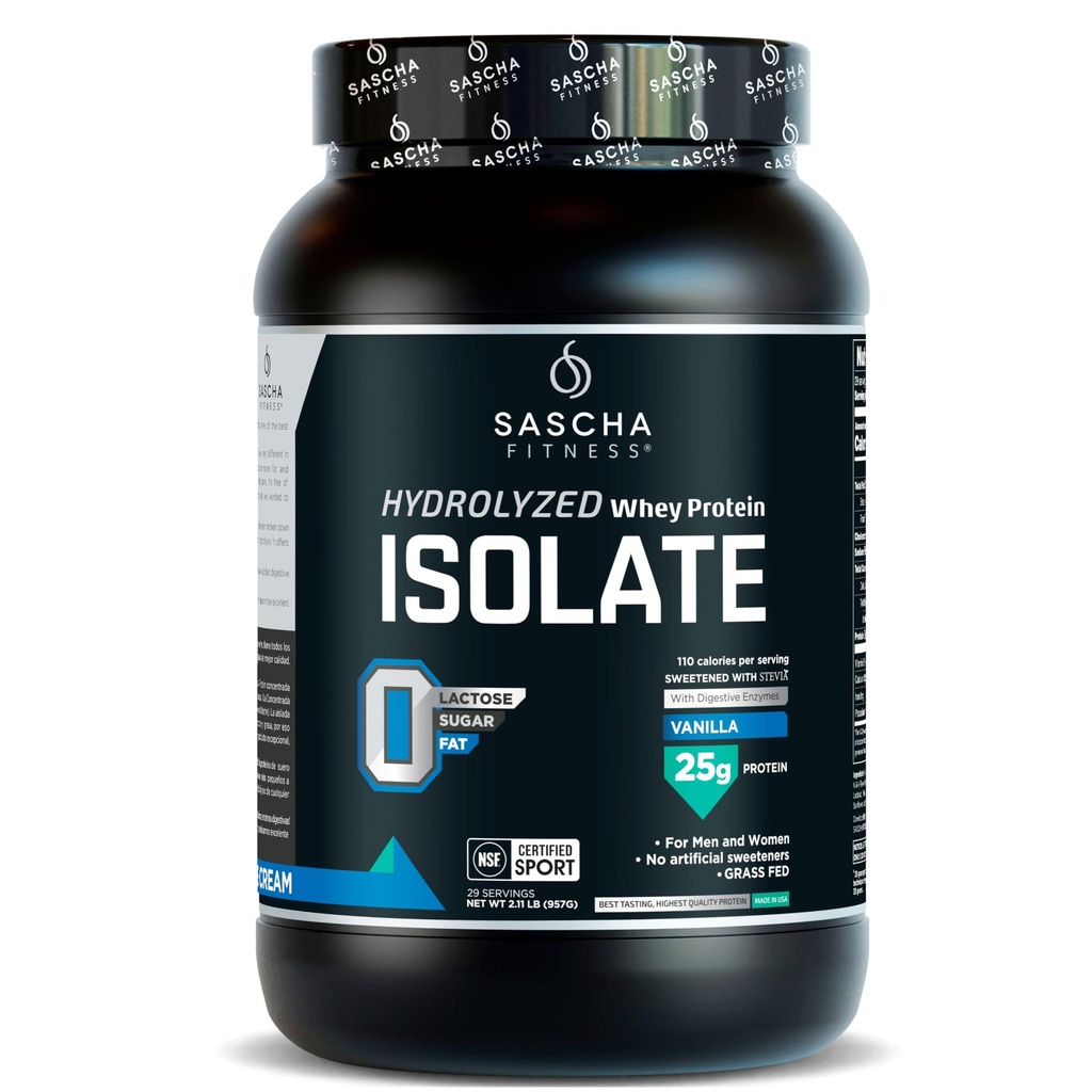SASCHA FITNESS Hydrolyzed Whey Protein Isolate, 100 % Grass-Fed (2 파운드, 바닐라)
