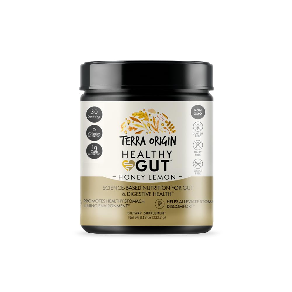 TERRA ORIGIN 건강한 Gut 분말 (Honey Lemon) | L 글루타민, 아연, 글루코사민, Slippery Elm Bark 등 30 조각!
