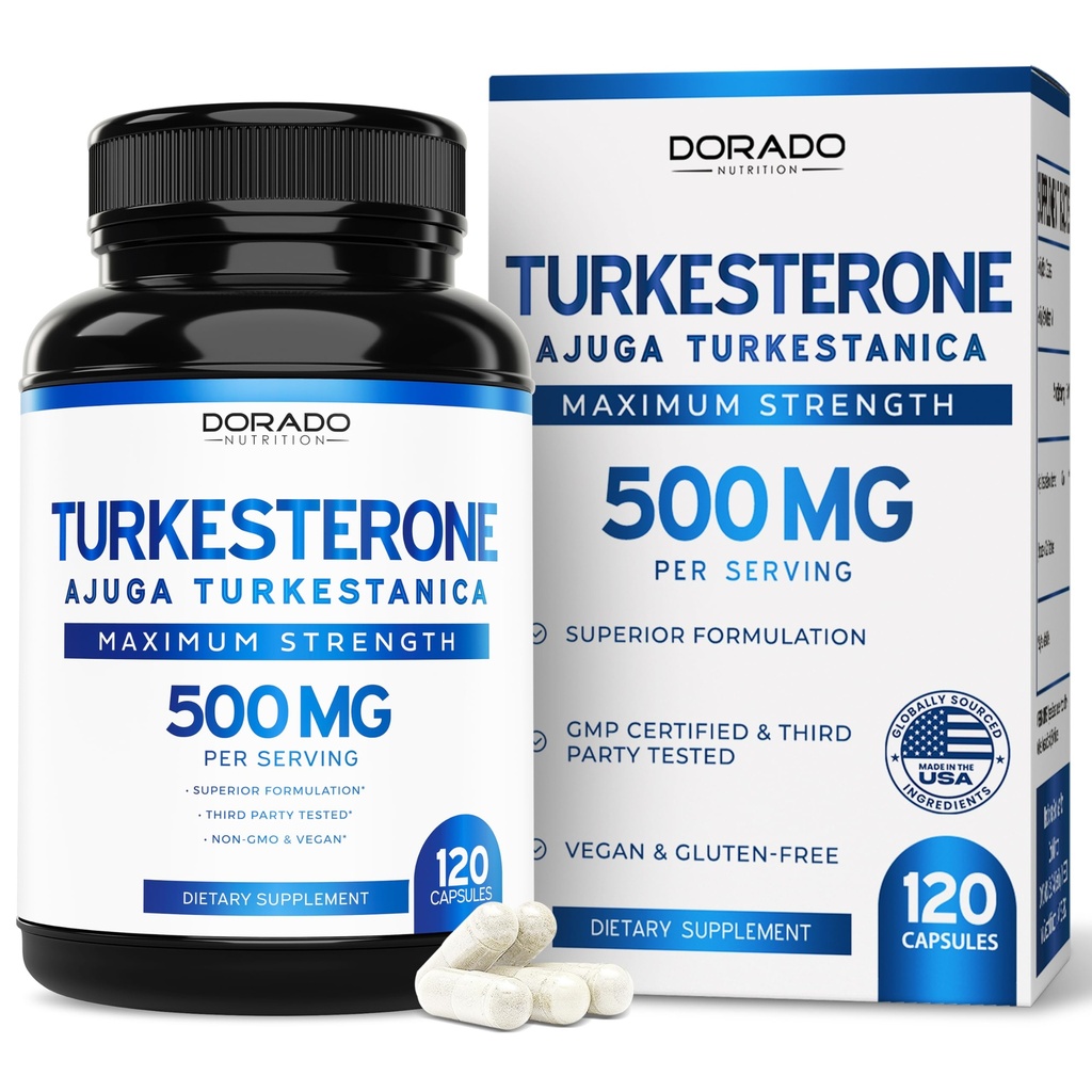 Turkesterone 보충교재 500mg (120의 캡슐) - 체력, 드라이브, 운동 성과 & 근육 질량 - (Ajuga Turkestanica Std.에서 10% Turkesterone) (Ecdysterone에 Similar) - 비 GMO & Vegan 캡슐