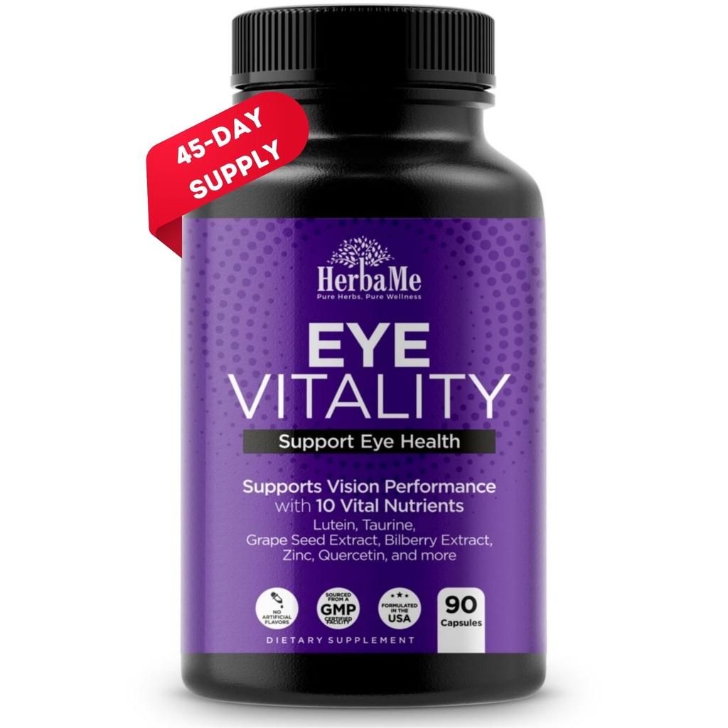 Lutein, Bilberry, Beta Carotene, L-Taurine, 아연 및 Quercetin, 90의 캡슐, 지원 시각, Ocular 및 Macular 건강, 도움 눈 여과기 파란 빛을 가진 HerbaMe 눈 비타민 보충교재