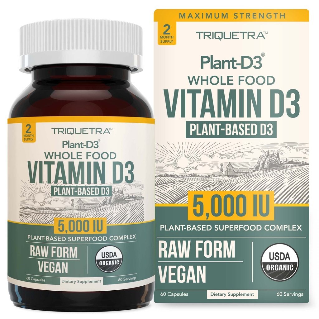 유기 비타민 D3 5,000 IU - 100% 전체적인 음식 & 식물 근거한 Cholecalciferol 모양, 100% Vegan 비타민 D - Prebiotic & Superfood Complex로 강화해 - 유기, Vegan, GMO & 글루텐 자유로운 (60의 캡슐)