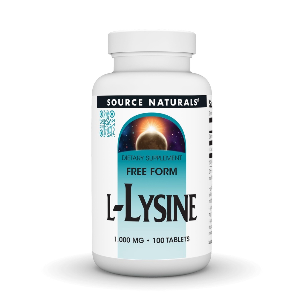 Source Naturals L-Lysine Free Form, 1,000 mg - 아미노산 보충 지원 에너지 형성 및 교원질 * - 100 정제
