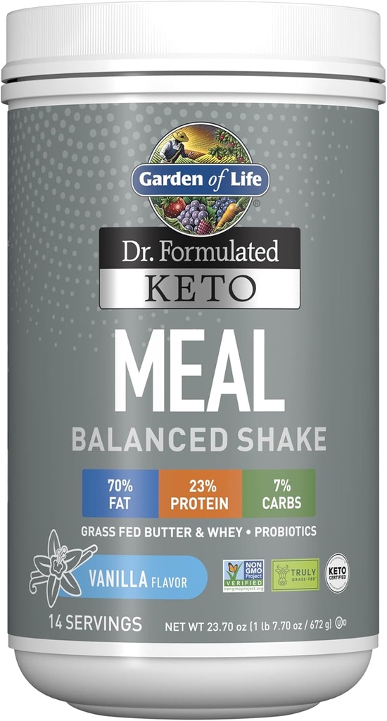 생명 박사의 정원. 포뮬라 케토 식사 균형 잡힌 셰이크 - 바닐라 분말, 14 서빙, Truly Grass Fed Butter & Whey Protein plus Probiotics, Non-GMO, 글루텐 무료, Ketogenic, Paleo Meal Replacement
