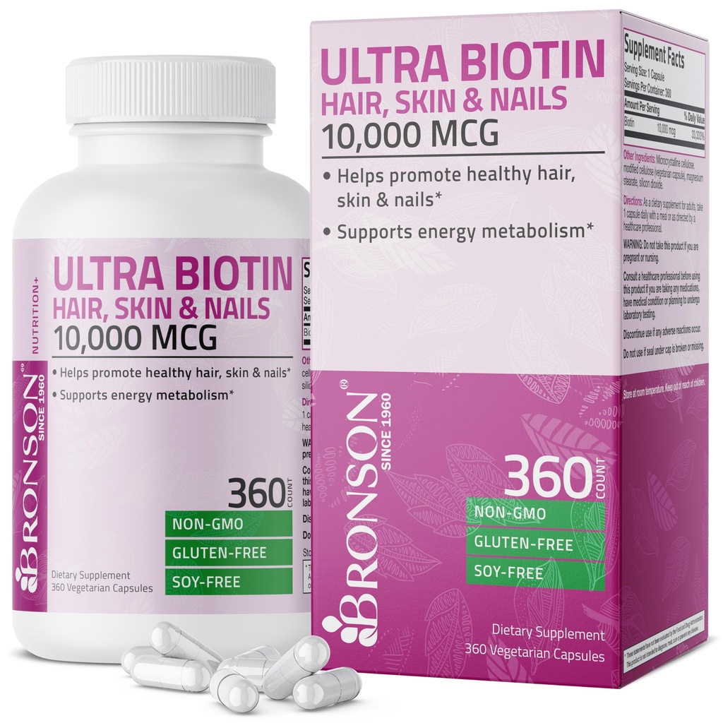 Bronson Ultra Biotin 10,000 Mcg 헤어 스킨과 손톱 보충, 비 GMO, 360 채식 캡슐
