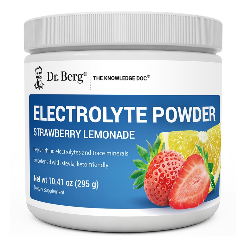 Dr. Berg Zero Sugar Hydration Keto Electrolyte Powder - 칼륨 1000mg / Real Pink Himalayan Salt (NOT Table Salt) - Strawberry Lemonade Hydration 음료 보충 - 50 서빙