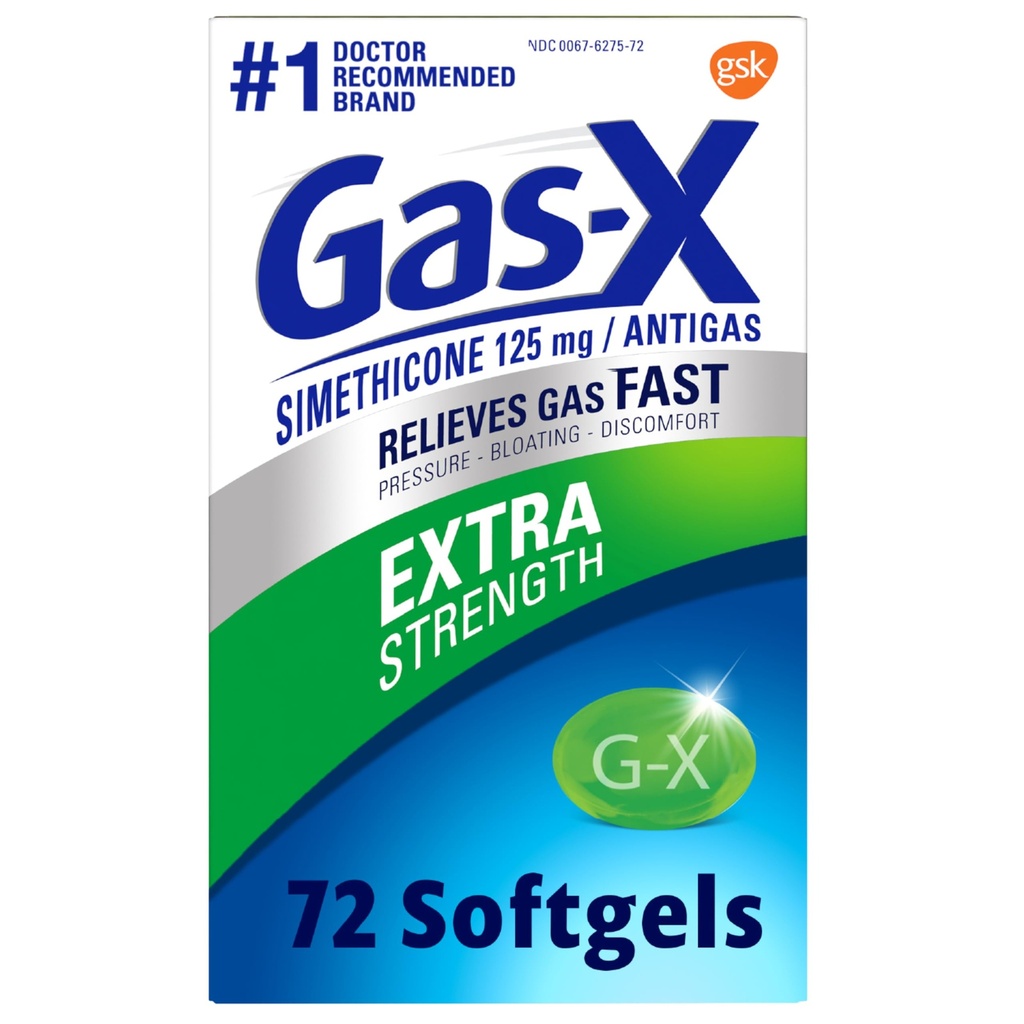 가스-X 여분 힘 가스 기복 Softgels를 가진 Simethicone 125 mg 부유물 - 72 조사