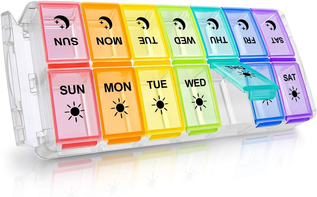 Pill 주최자 2 시간 하루, Fullicon Quick Fill Large Weekly AM PM Pill Box, 의학 주최자 7 일, 매일 Pill Cases - Rainbow (특허 등록)