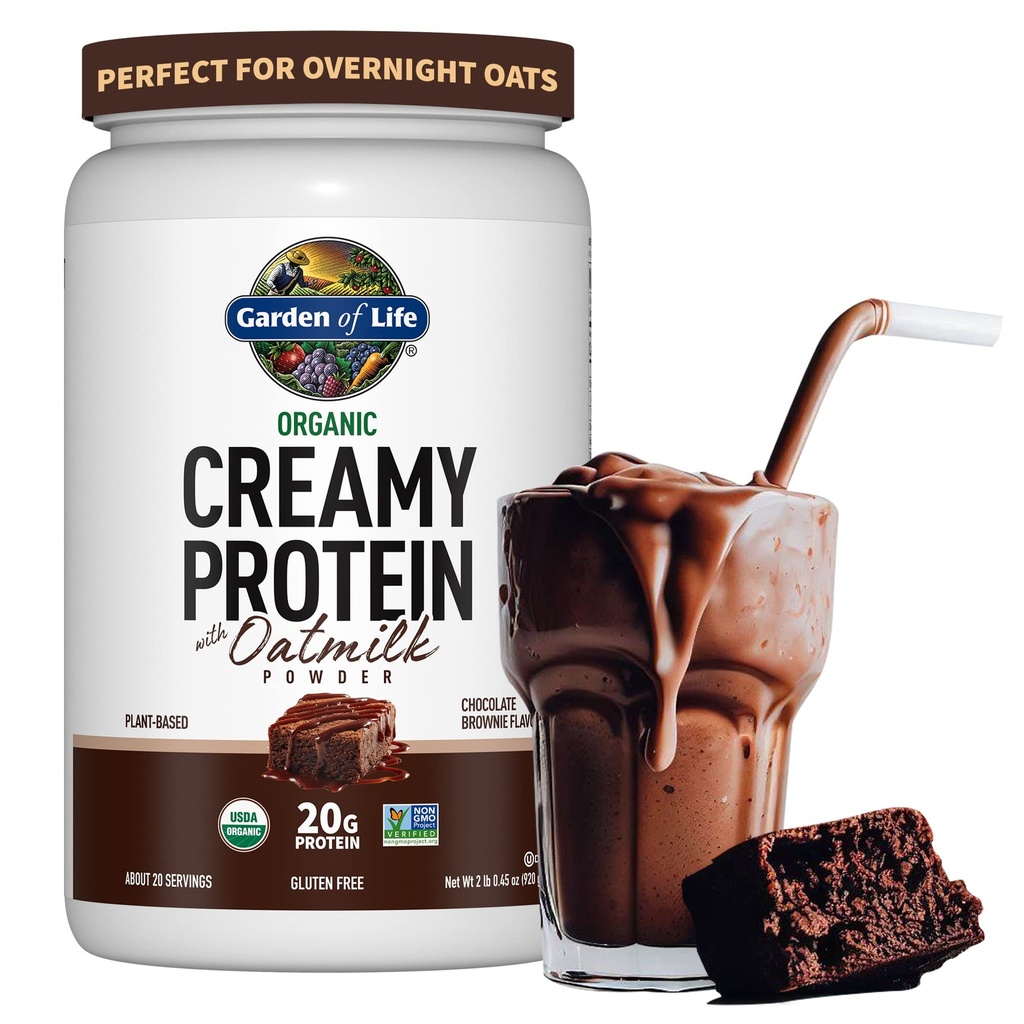생명 크림 유기농 채식 단백질 분말 + OatMilk, 20g 완전한 식물 기반 단백질, 코코넛 물, MCTs, Sprouted 곡물, Prebiotics, Probiotics - 글루텐 - 무료, 초콜릿 브라운, 2 LBS