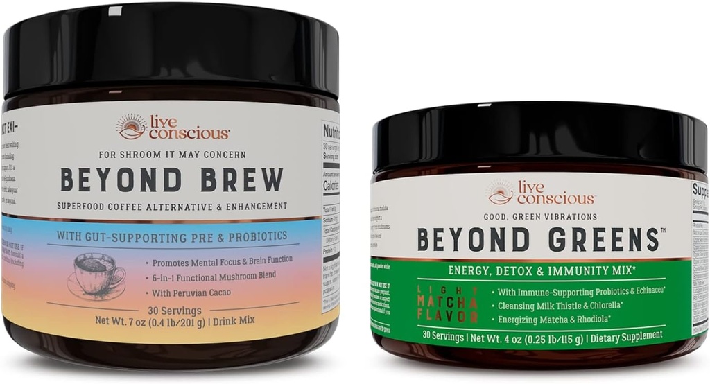 녹색 & Beyond Brew를 넘어 라이브|Bloating + Mushroom Superfood Coffee Alternative Caffeine Free를 위한 맛있는 녹색 분말