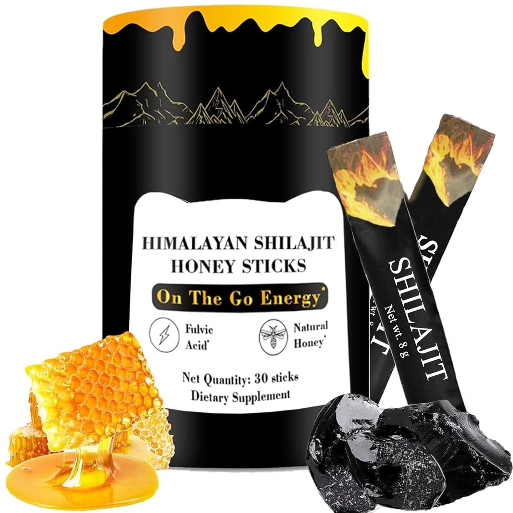 Shilajit 꿀 스틱, Himalayan Shilajit 꿀 스틱, 순수한 Himalayan 수지, 꿀 & Saffron, 30 에너지, 강도 및인지 지원을위한 높은 흡수 스틱