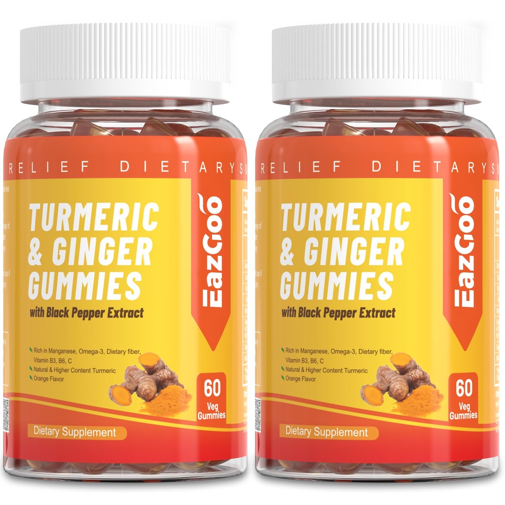 Turmeric Curcumin Gummies 성인 500mg, 검은 후추, 생강 뿌리, 비타민 C, 낮은 설탕 과일 Gummies, 오렌지 맛 - 120 개