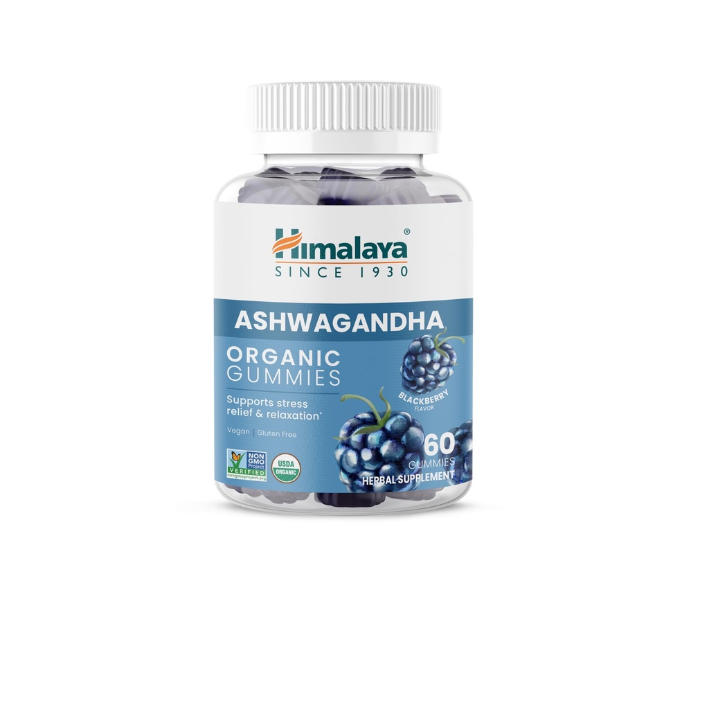 히말라야 Ashwagandha 유기 Gummies, KSM-66 유기 Ashwagandha 스트레스 완화, 에너지 및 휴식, 맛있는 블랙 베리 맛과 60 구미