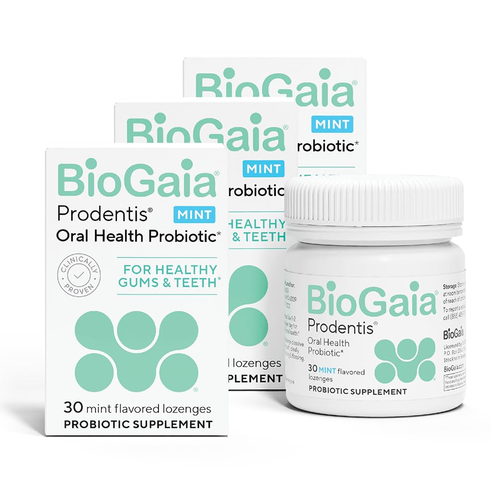BioGaia Prodentis 3-Pack | 치과 Probiotic Lozenges | 건강한 Gums & Teeth | 치과 문제에 대한 방어 | Replenish Oral Microbiome | 구강 건강 개선 | 민트 맛 | 90일 공급