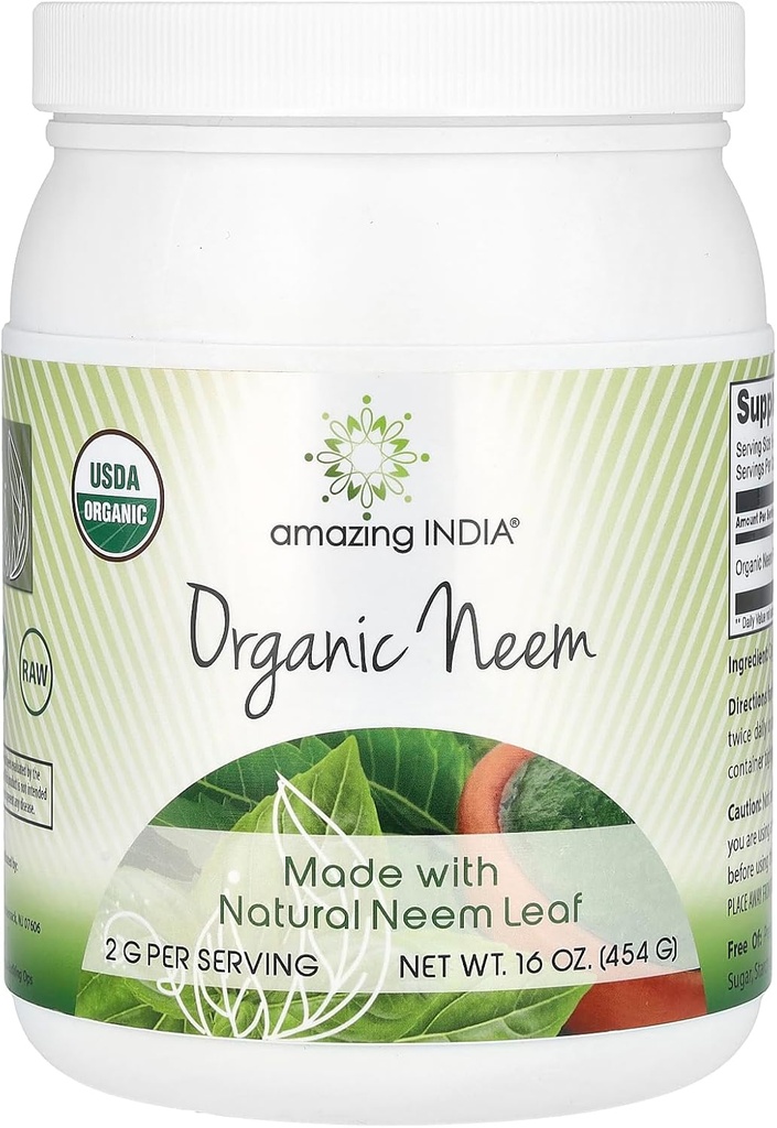 놀라운 인도 USDA 인증 유기 Neem 분말 (Non-GMO) 16oz - 혈액 정화, 건강한 면역력 및 건강한 피부를 촉진