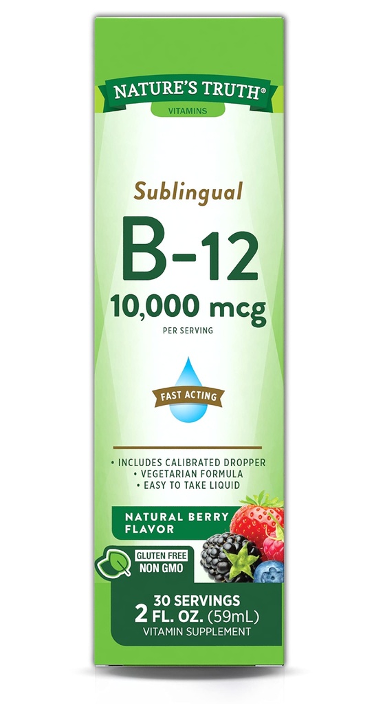 Nature's Truth Sublingual Vitamin B-12 10,000 Mcg, 빠른 행동 액체, 자연적인 베리 풍미, 2 유동성 Ounce (1의 포장)
