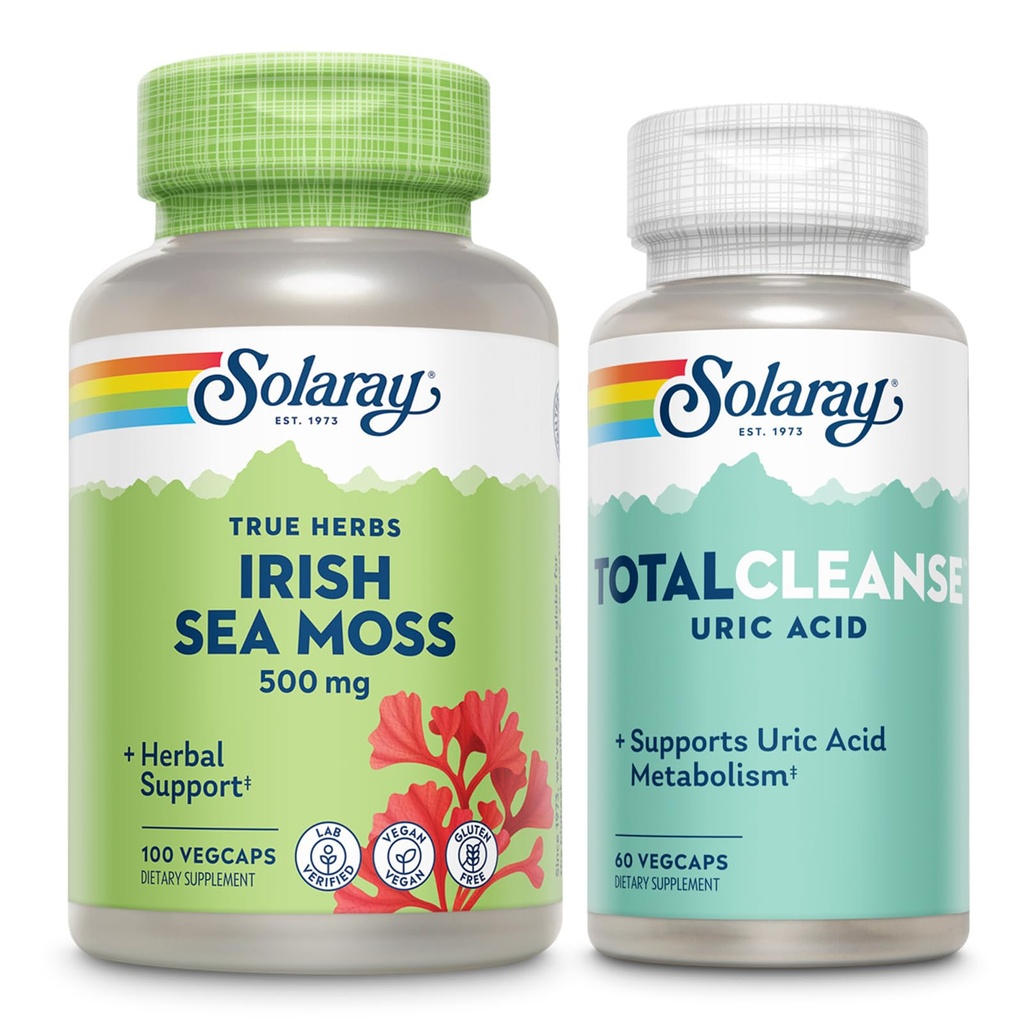 SOLARAY Irish Sea Moss and Total Cleanse Uric Acid - 웰빙 및 관절 건강 번들 w / 자연적으로 Occurring 비타민, 미네랄, 라이브 박테리아, 플러스 타트 체리, 심황과 셀러리 씨앗, 100 / 60ct