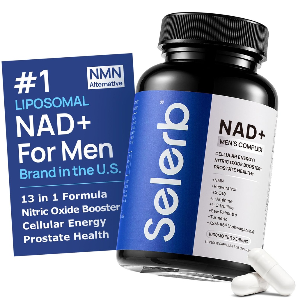 NAD + 남성 보충 교재 - 노화 방지, 체력 및 셀룰러 에너지 지원 60 캡슐에 대한 자연적인 산화물 전립선 건강 보조 식품