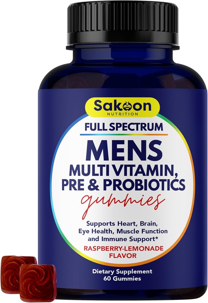 Sakoon 영양 남자의 Probiotics 및 Prebiotics, 성인 Multivitamin A, C, D, E, B & More, 지원 면역, 에너지, 건강, 60 조사를 가진 다비타민 Gummies