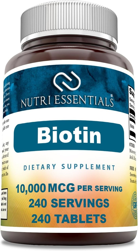 Biotin (비타민 B7) 10,000 mcg 보충 | 240 정제 | Non-GMO | 글루텐 프리 | 미국에서 제작
